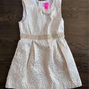 girls lilly pulitzer abrianna dress- gold metallic lagoon jacquard- sz 10